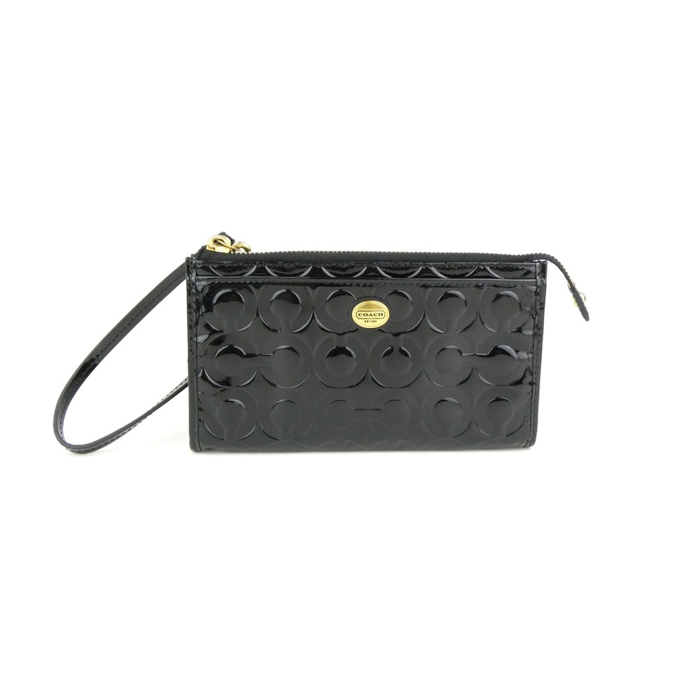 Coach Signature Embossed Black Liquid Gloss Patent Leather Wristlet